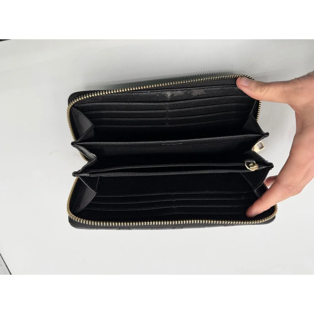 Coach Black Quilted Leather Accordion Zip Wallet Gold Hardware C3441‎
